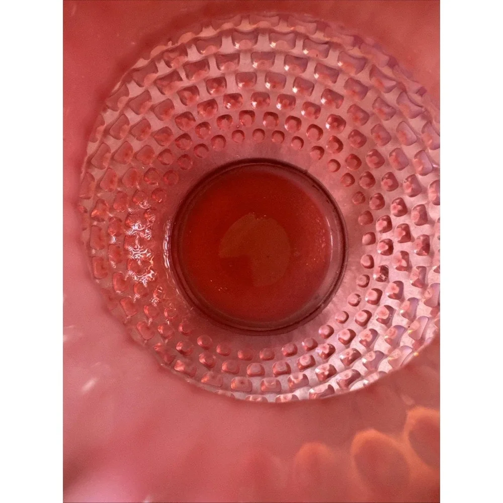 FENTON Hobnail Opalescent Ruffled Crimp Cranberry‎ Art Glass Rose Bowl Vase 5x6